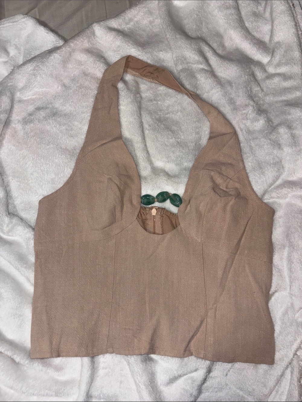 SHEIN Tan Halter Crop Top with Keyhole Detail